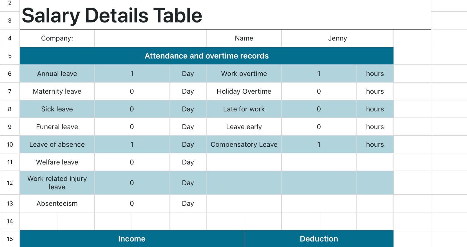 Salary Details Table
